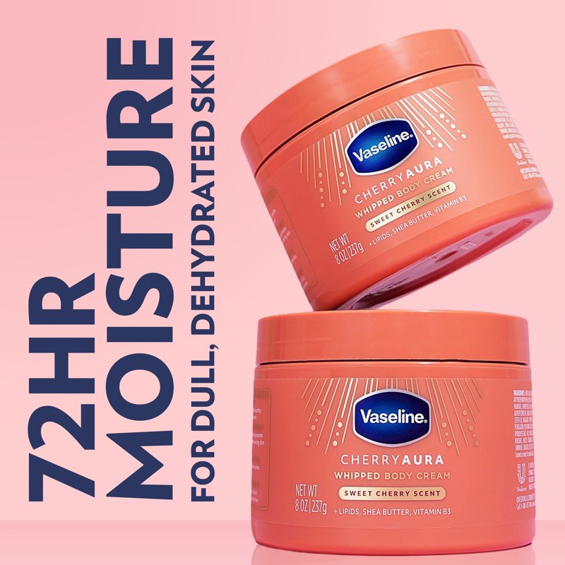 Vaseline Cherry Aura 72HR Moisturizing Body Cream - Dehydrated Skin Nourishment, 8 oz
