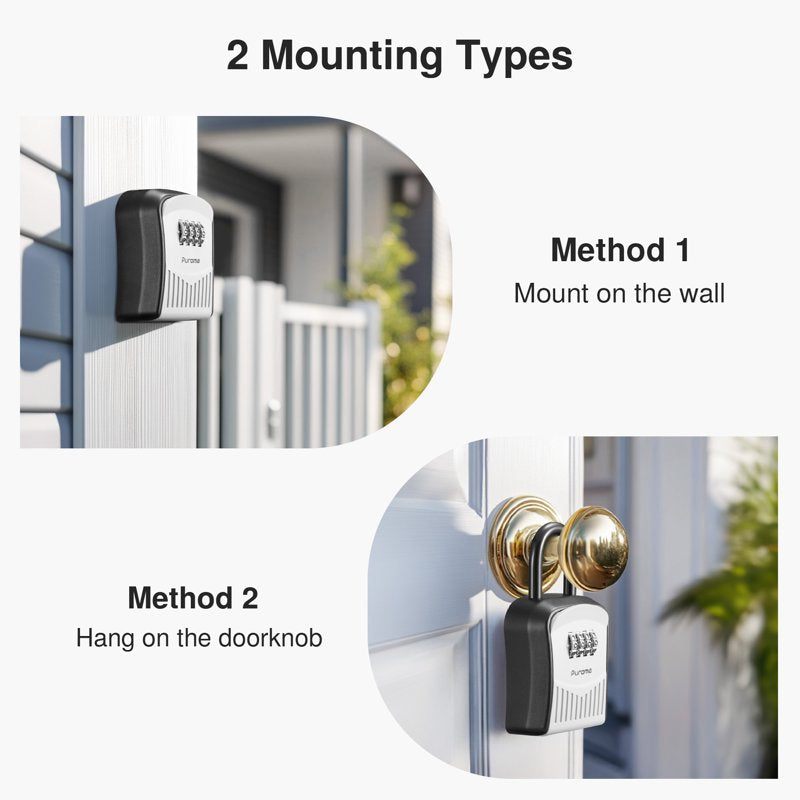 Puroma Combination Lock Box for Keys – Outdoor Wall Mount Safe, 4-Digit Code, Rust-Resistant Gray