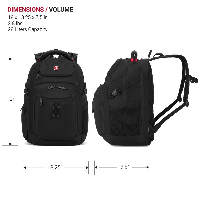 Laptop Backpack with Padded Compartments and Travel Features - Black, Blue, Grey, Olive