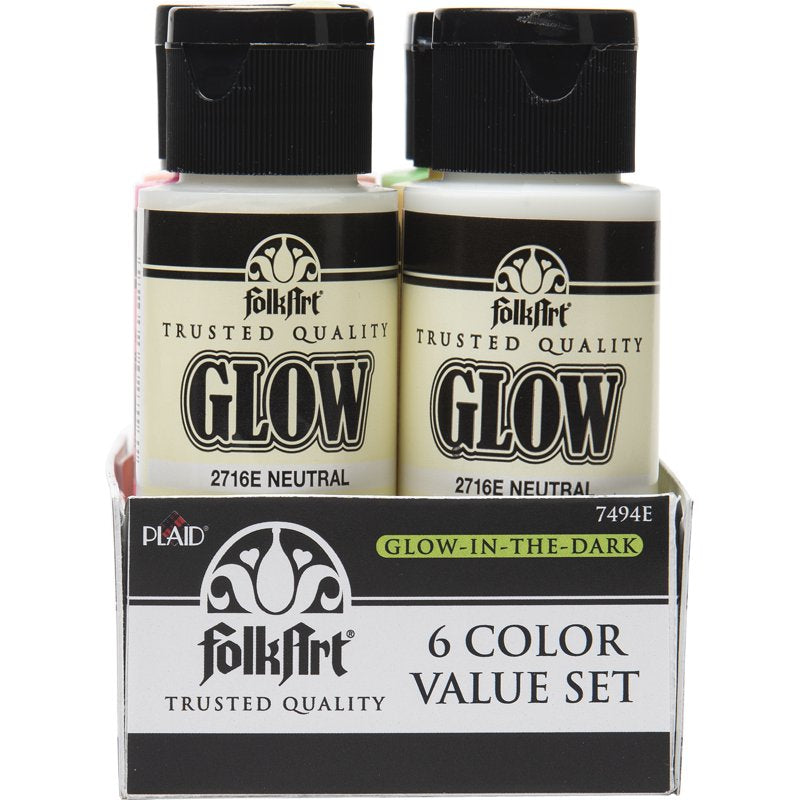 Glow-in-the-Dark Acrylic Paint Set - Matte Finish, 6 Colors, 12 fl oz