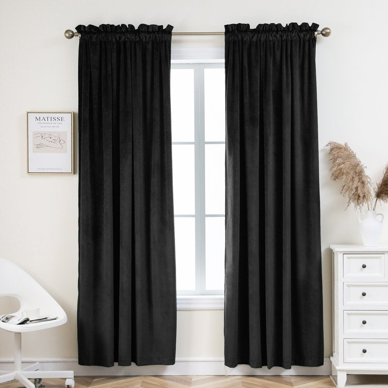 Pleasant Boulevard Velvet Curtain Panels - Light Blocking, Insulated, Rod Pocket Style