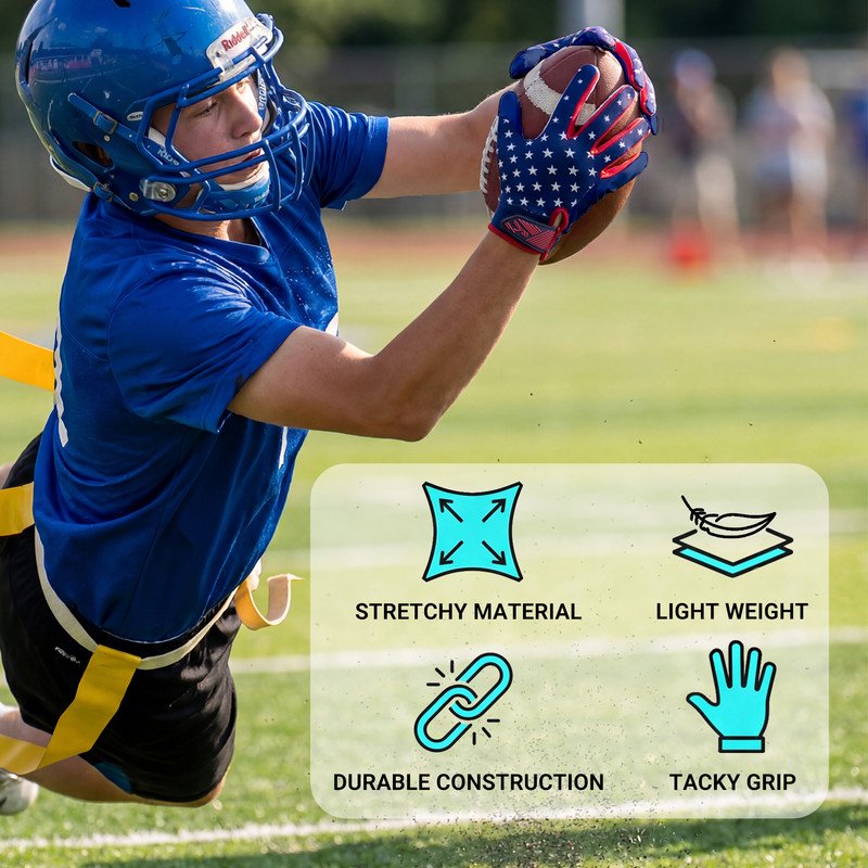 Football Gloves for Youth & Adults with Sticky Grip Palms - Flag & Receiver Gloves