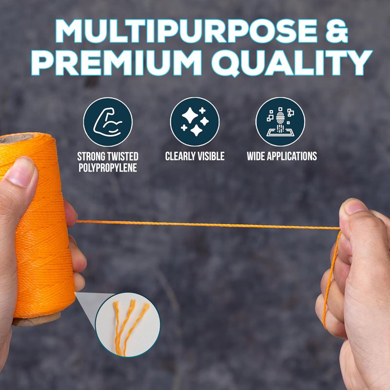 High-Visibility Mason Line String with Handle - Durable Twisted Polypropylene for Masonry and Gardening