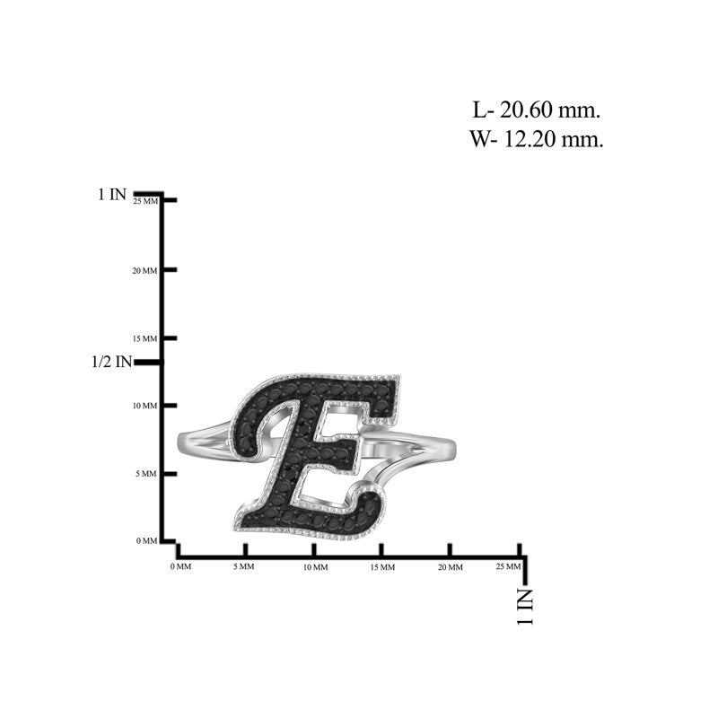 Black Diamond Initial Letter Ring for Women - Custom Sterling Silver Monogram Jewelry