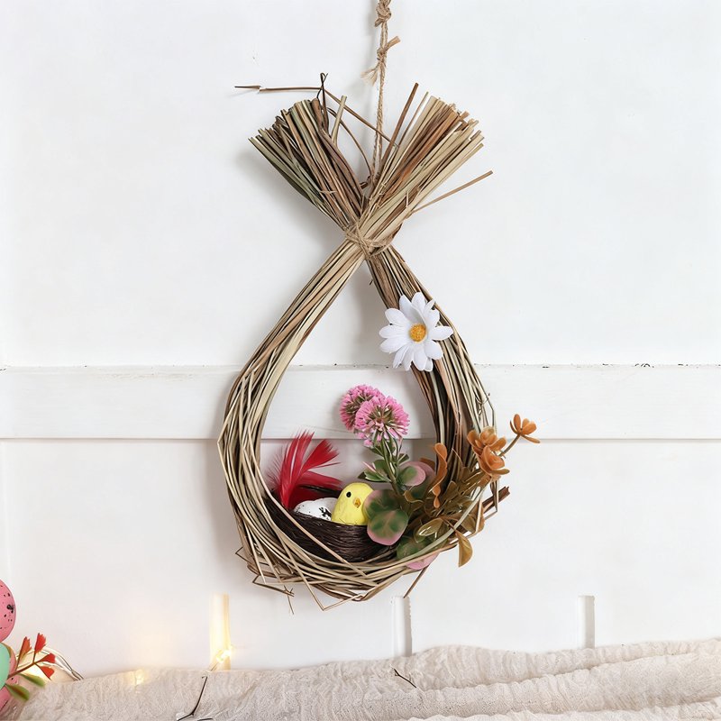 Easter Bunny Shaped Rattan Wreath Decoration for Holiday Home & Door Decor