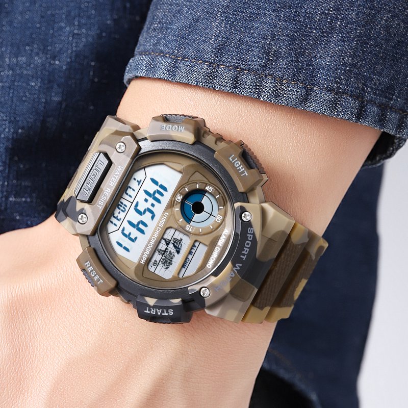Digital Sport Wristwatch with Plastic Strap, Water Resistant 50M, Men’s Outdoor Watch