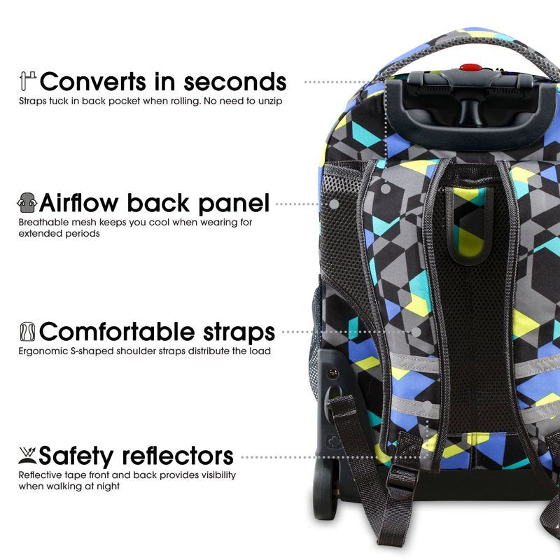 18-Inch Rolling Backpack for School and Travel - Multiple Colors
