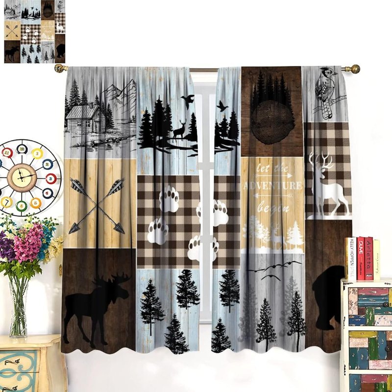 Rustic Kitchenware Pattern Curtains - Blackout Polyester Window Drapes, 28x40 Inch, Brown
