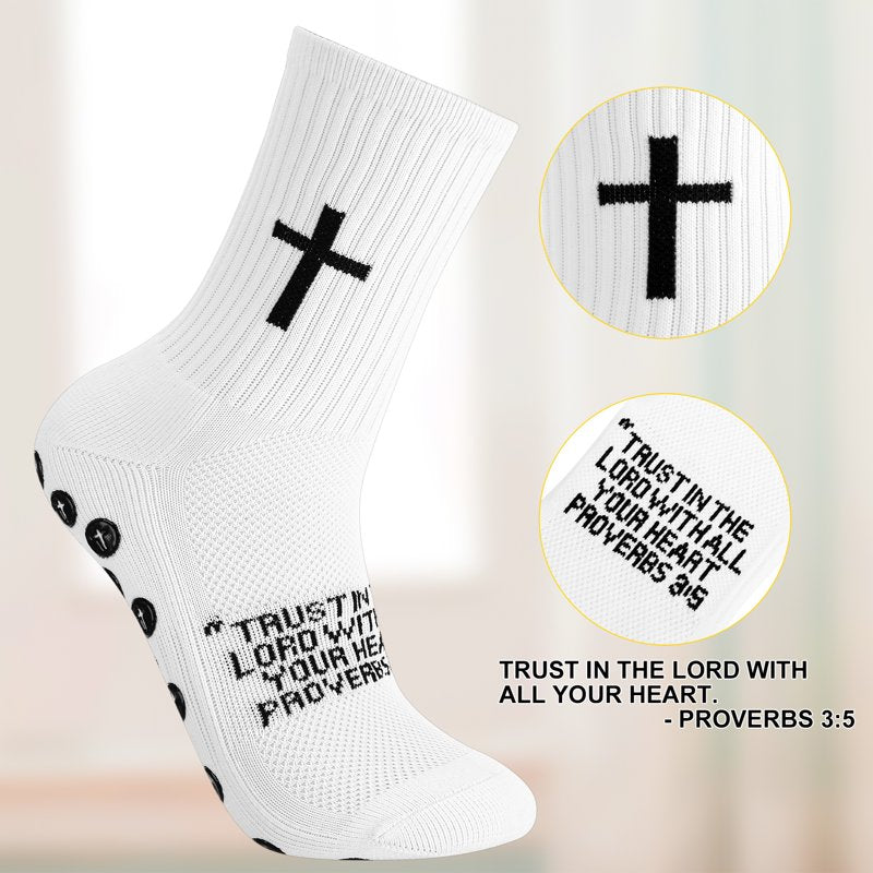 Cross-Grip Soccer Socks 4-Pair Set, White, Anti-Slip Training Socks US 7-11