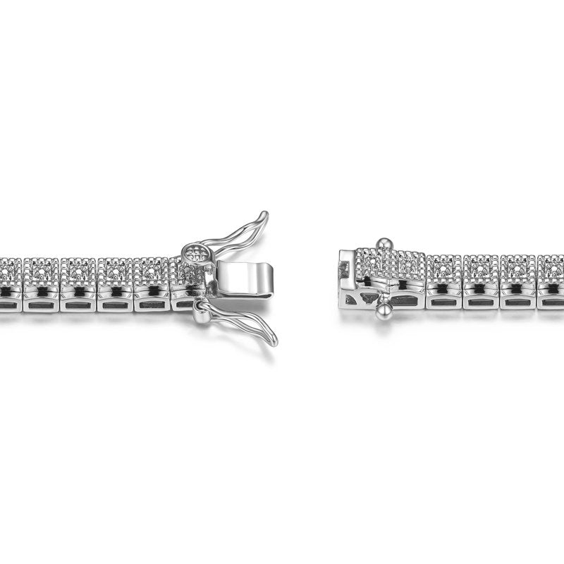Diamond Cluster Tennis Bracelet 7.25 Inch Silver or Gold Tone Jewelry Gift