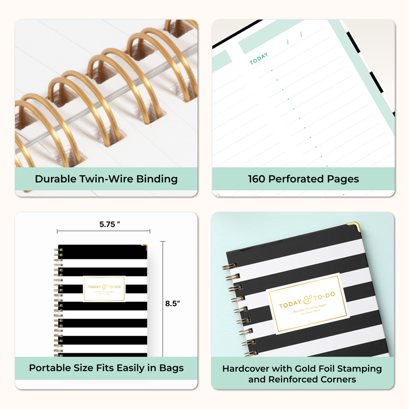 Hardcover Notebook 5.75x8.5 Day Designer for Blue Sky Black Stripe