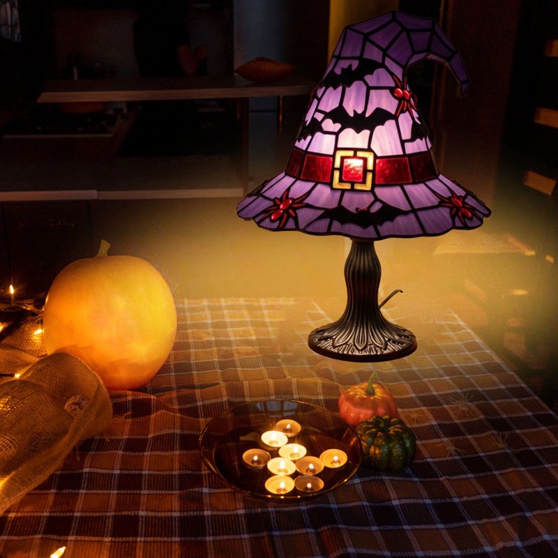 Gothic Witch Hat Lamp - Stained Glass Halloween Night Light for Home Decor