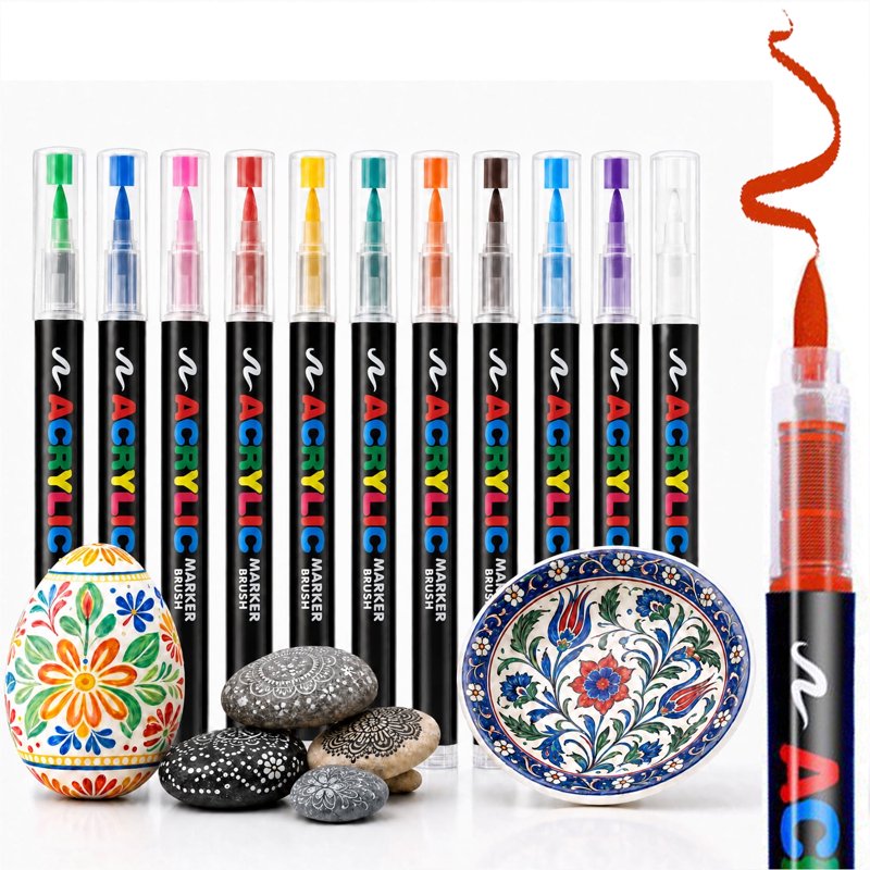 Waterproof Acrylic Paint Markers - 12 Colors for Glass, Ceramic, Canvas, Metal