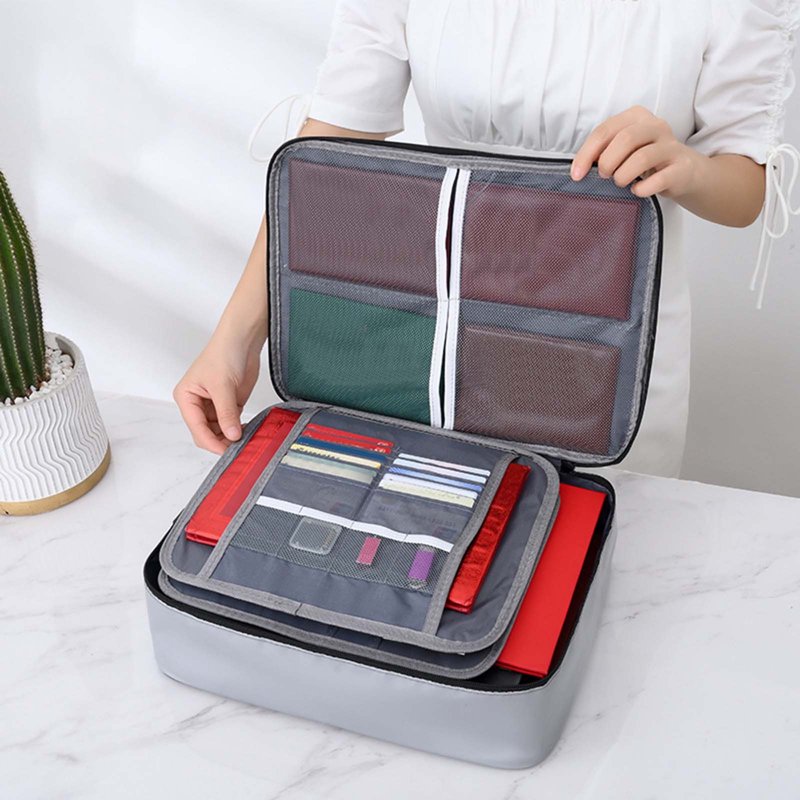 Fireproof Waterproof Document Storage Box with Lock & Organizer Bags