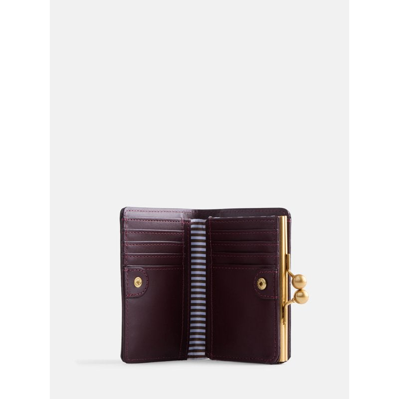 Women's Kiss Lock Frame Wallet - Structured Compact Design with Gold Hardware