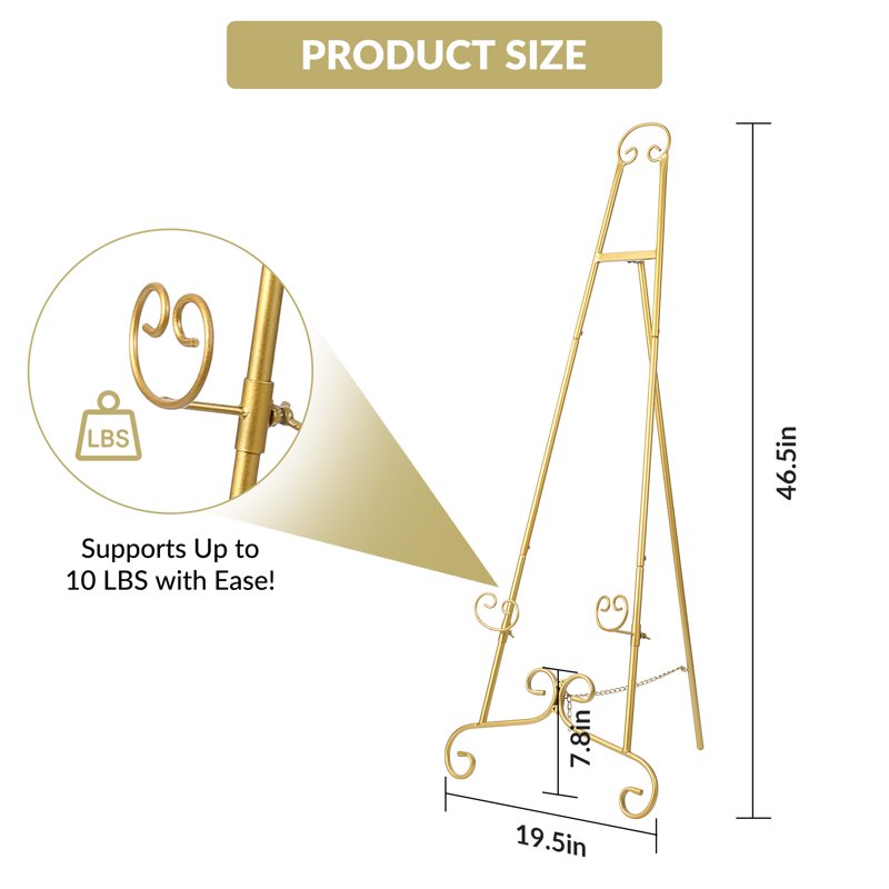 Gold Easel Stand for Wedding Signs and Artwork - Adjustable Floor Display