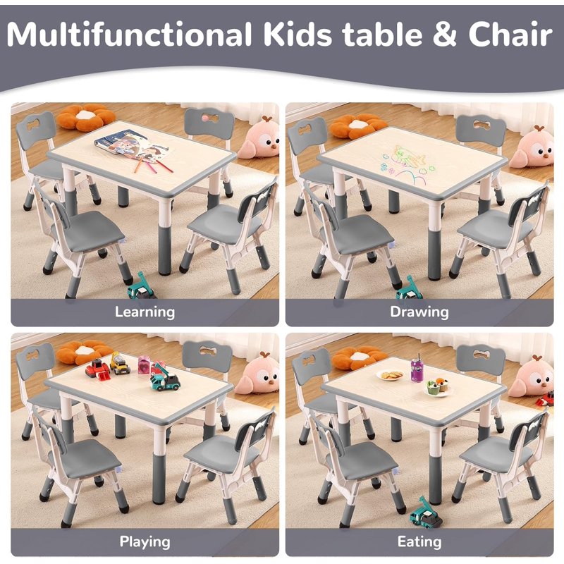 Kids Adjustable Table and Chair Set for Learning & Play - Graffiti Desktop, Non-Slip Legs