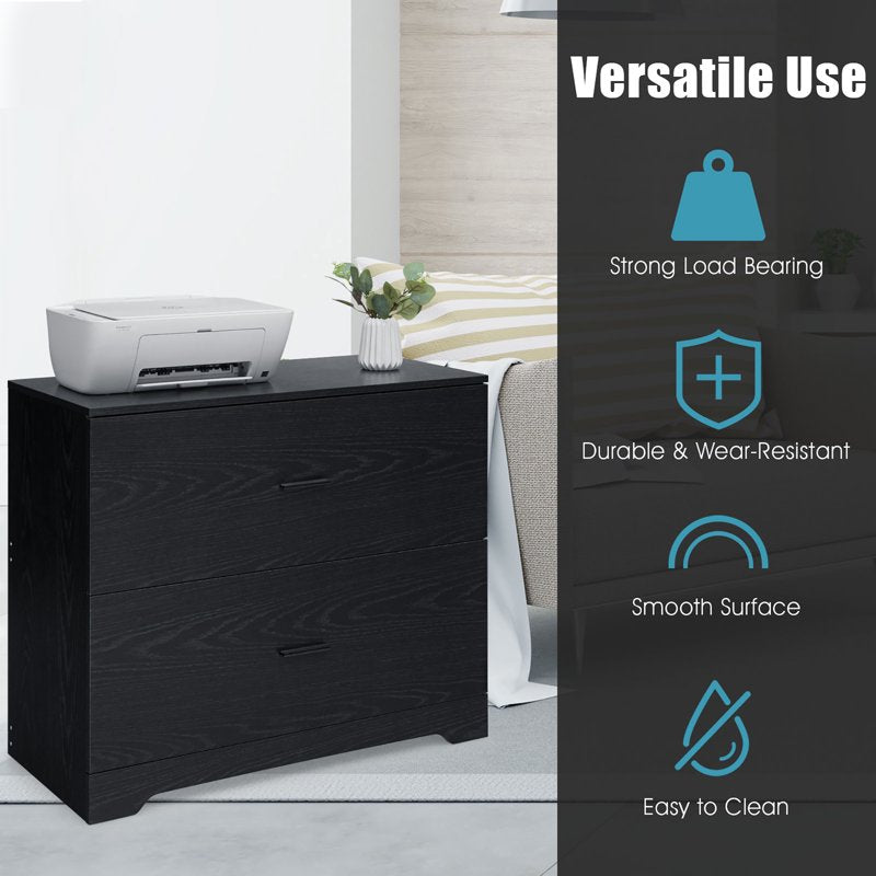 2-Drawer Lateral File Cabinet for Home Office, Adjustable Steel Bars, Black