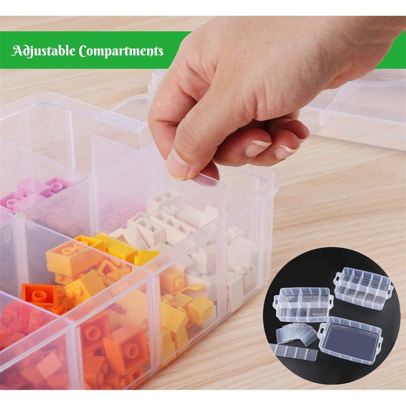 Large 3-Layer Clear Plastic Craft Storage Box with 30 Adjustable Compartments