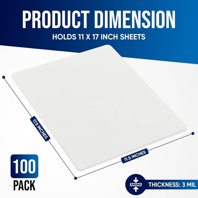 100 Pack Clear Laminating Sheets 11 x 17 Inch for Thermal Laminator - Durable & Rounded Corners