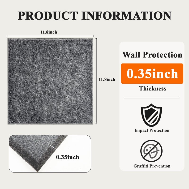 Felt Bulletin Board Tiles Pack for Wall Display - 11.8x11.8 Inches, Gray