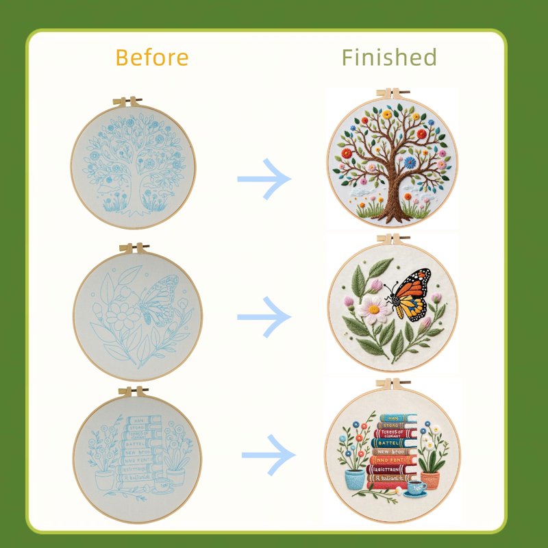 Embroidery Starter Kit for Beginners with Patterns, Threads, Needles & Hoops