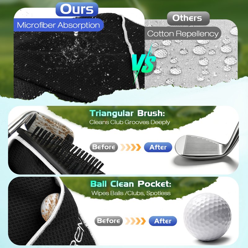 4-in-1 Magnetic Golf Towel with Brush & Cleaning Pocket - Microfiber Waffle Design