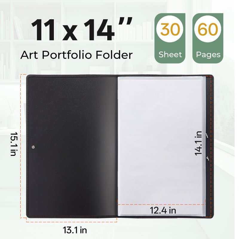 11x14 Inch Art Portfolio Folder with 30 Pockets - Durable Display Binder for Artwork & Photos