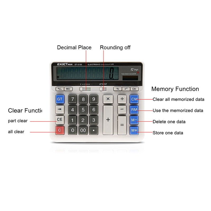 Large Scientific Calculator 12-Digit Display Dual Power for Business Office School