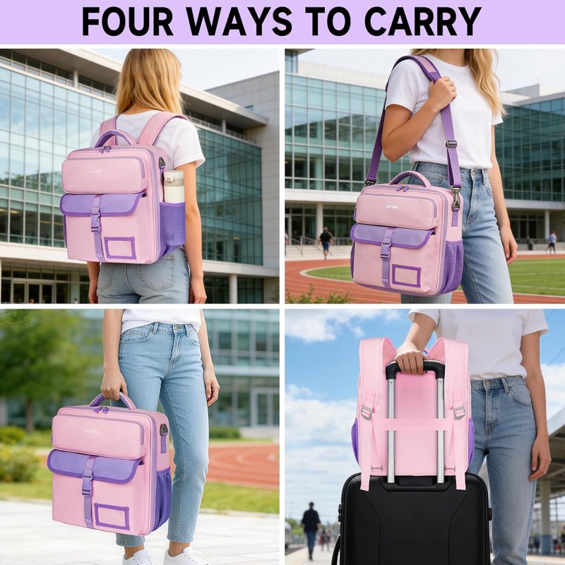 3-Inch Zipper Binder Bag with 700 Sheets Capacity, Detachable Straps, Portable Document Organizer - Pink & Purple