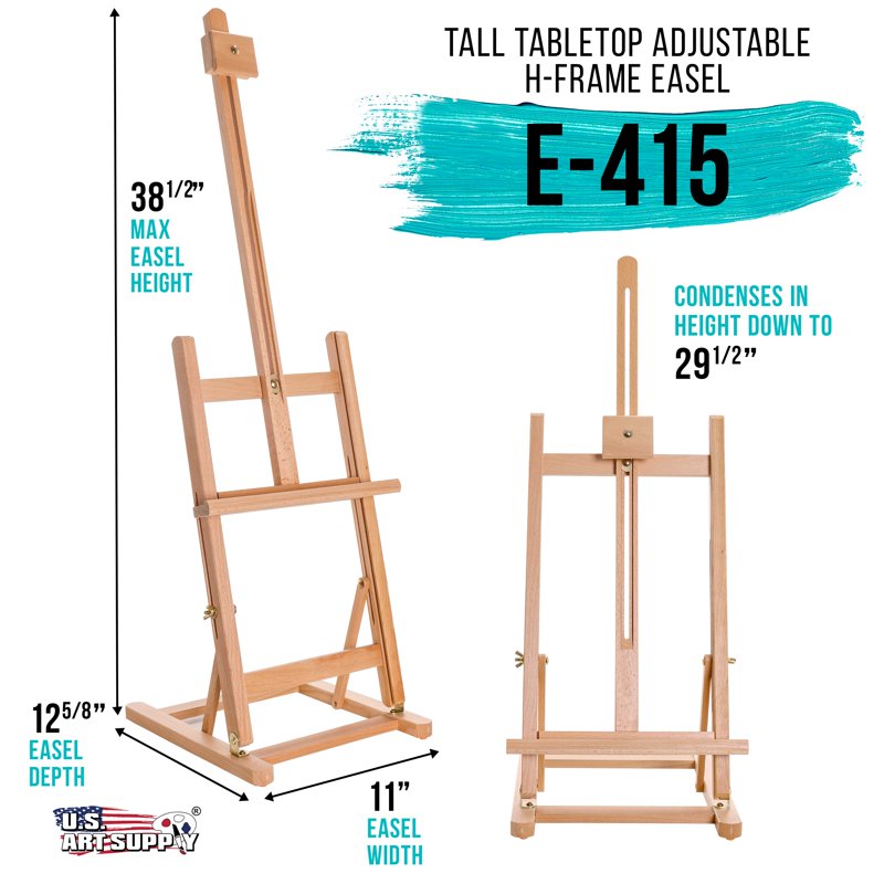 Adjustable Wooden Tabletop Easel for Artists - Holds Up to 22" Canvas, Beechwood Studio Display & Painting Easel