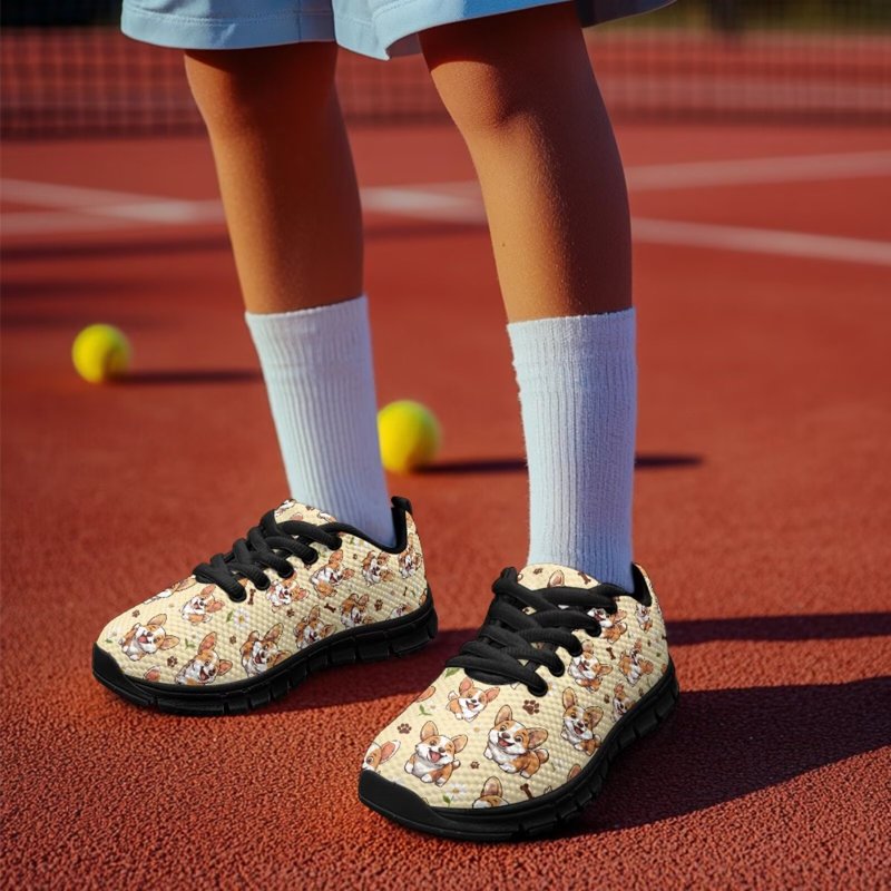 Kids Casual Sneakers with Corgi Print - Lightweight Boys Girls Running Shoes