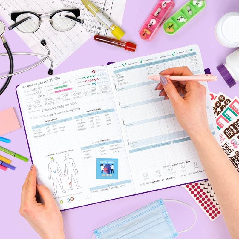 Undated Medical Planner and Wellness Journal - 3-Month Health Tracker, Hardcover