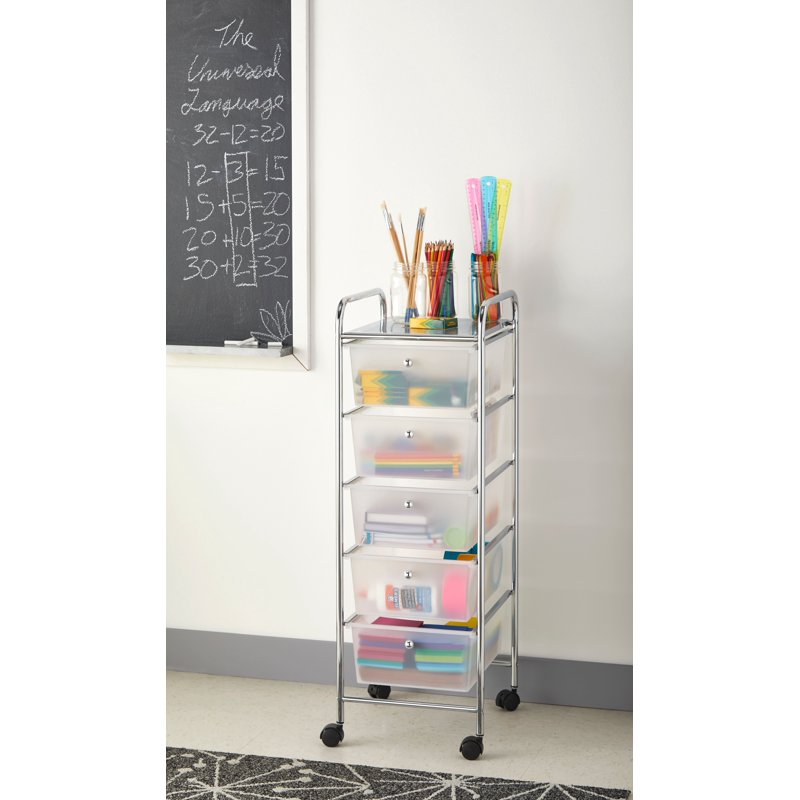 5 Drawer Clear Mobile Storage Cart - Locking Casters & Removable Drawers