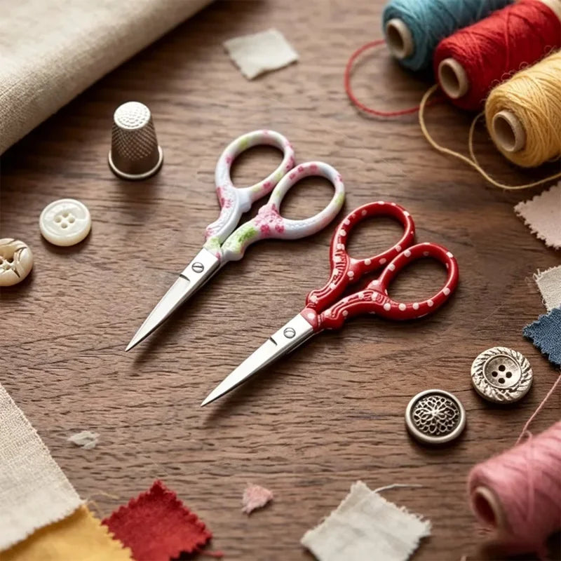 DINNAT 2-Pack Stainless Steel Craft Scissors – Embroidery, Sewing, Paper Cutting, Red & White (Variation: Red+White)