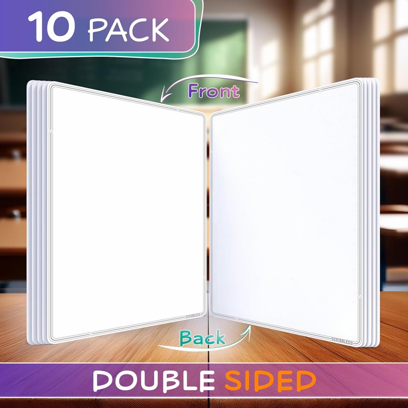 Double-Sided Dry Erase Sheets - 9x12 Inch Small Whiteboard Pack, 10 Sheets