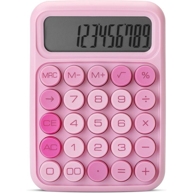 Pink 12-Digit Mechanical Calculator with Large LCD Display and Big Buttons