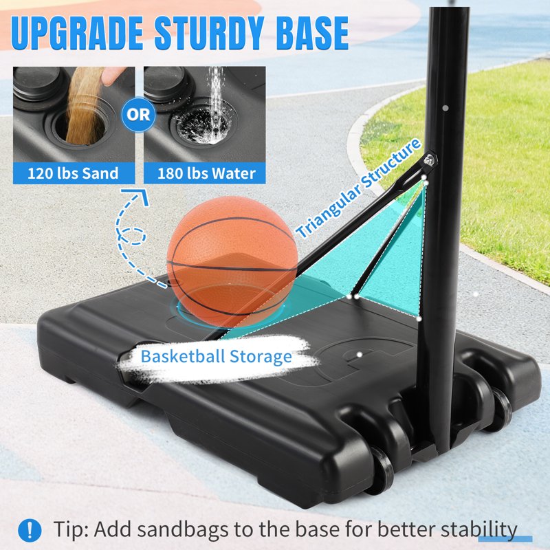 Portable Adjustable Basketball Hoop System - 8ft-10ft Height, 35in Backboard, Wheels for Indoor Outdoor Play
