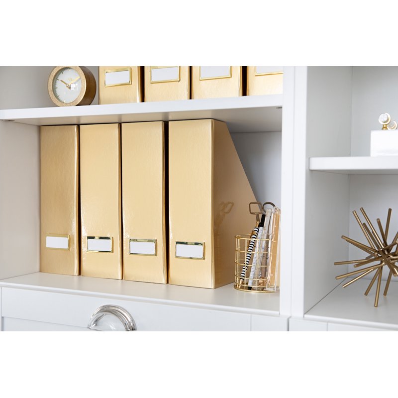 Gold Foldable Magazine File Holder Set of 4 - Desk & Office Organizer