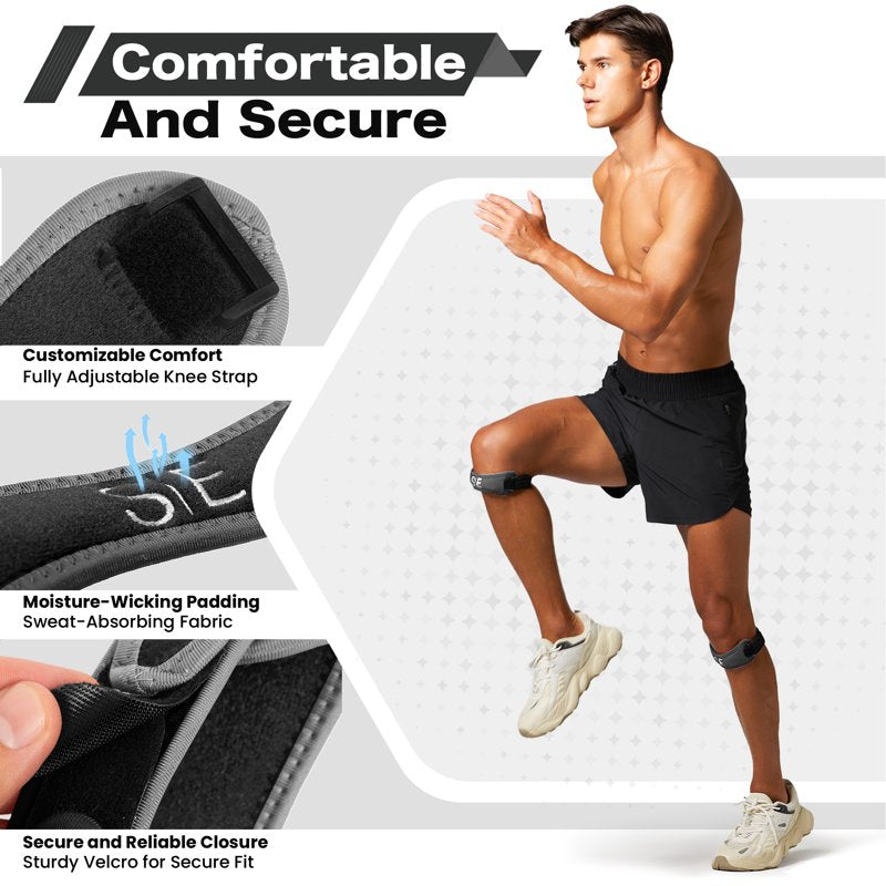 Adjustable Knee Support Strap with Compression Pad for Pain Relief & Stability - 2 Pack