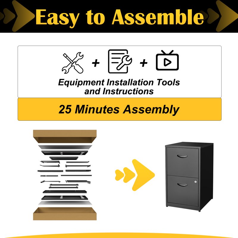 Modern 2-Drawer Locking File Cabinet - Vertical Steel Office Storage