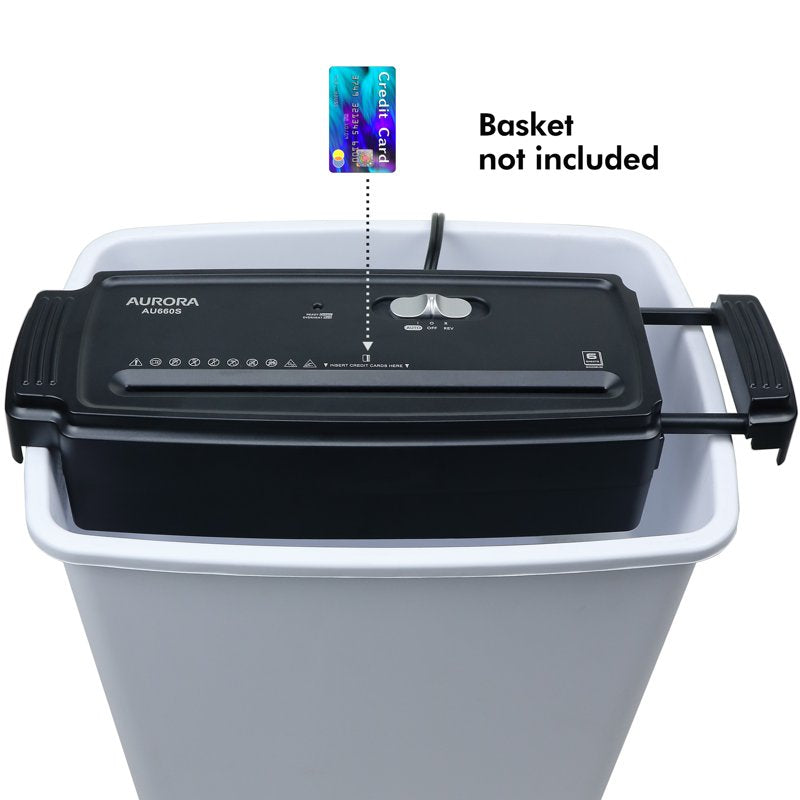 Aurora AU660S 6-Sheet Strip Cut Paper and Credit Card Shredder Portable with Extendable Arm