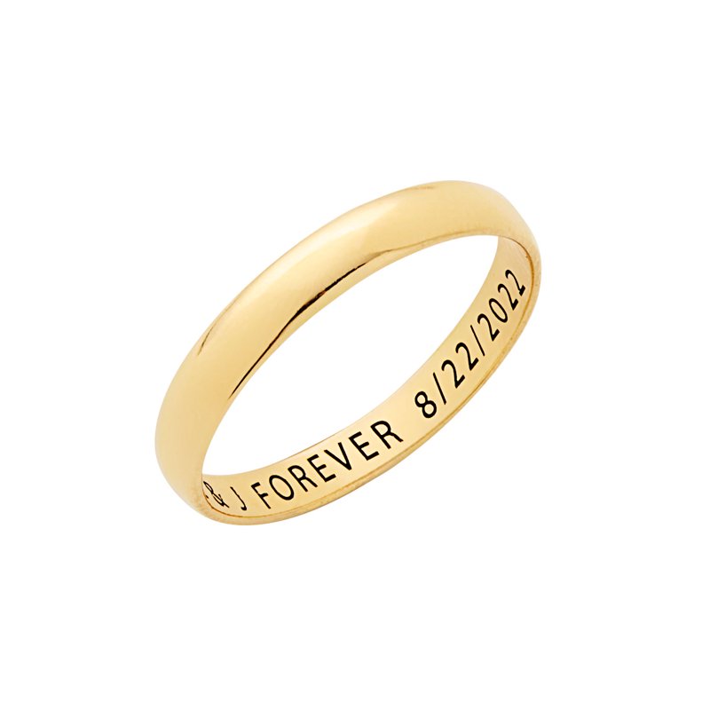 Personalized 14K Gold Over Sterling Silver Wedding Band - Engraved Slim Ring for Women (3mm)