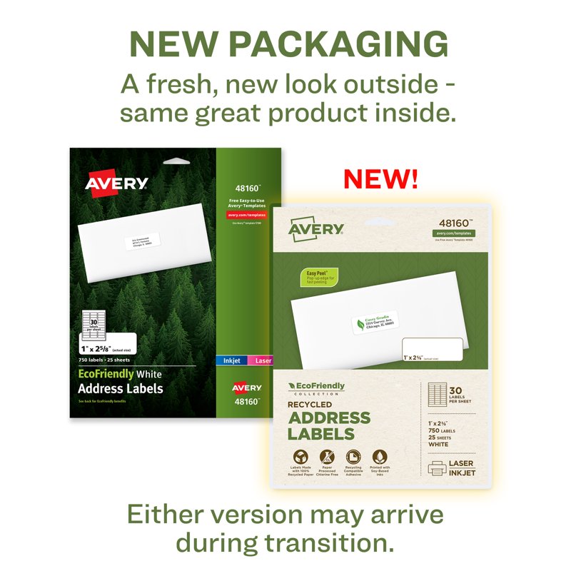 EcoFriendly Address Labels 1x2.63 Inches 750 Count Recycled Stickers