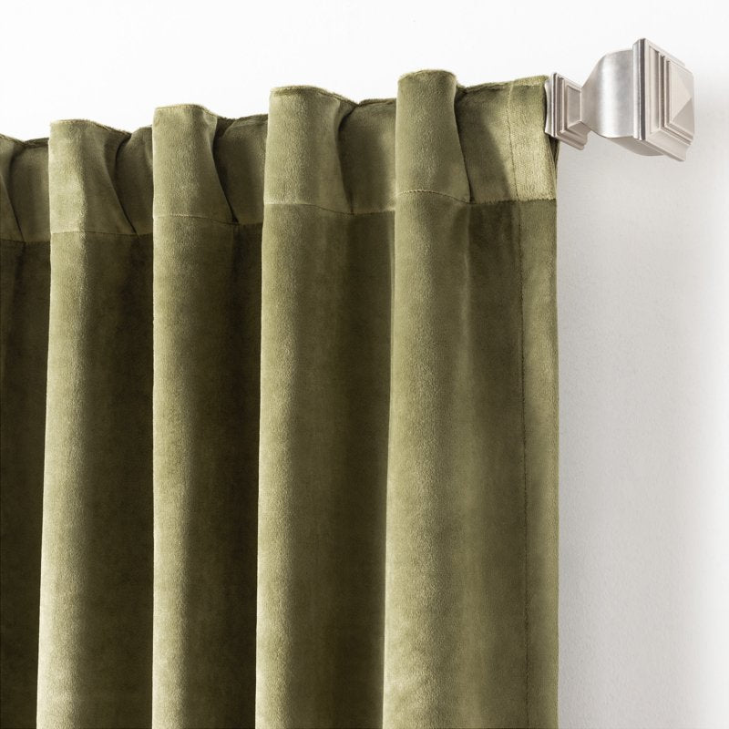 Velvet Curtain Panel Pair - Room Darkening, Green, Pole Top, Back Tab, 2 Piece Set