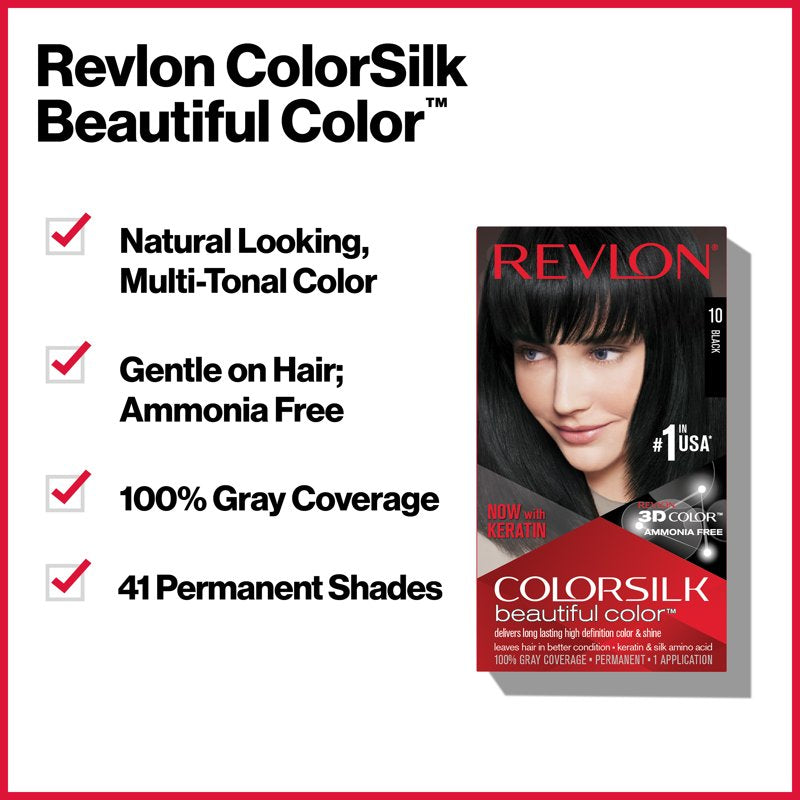 Revlon Colorsilk Permanent Hair Dye - Dark Brown, Ammonia-Free, Full Coverage Kit