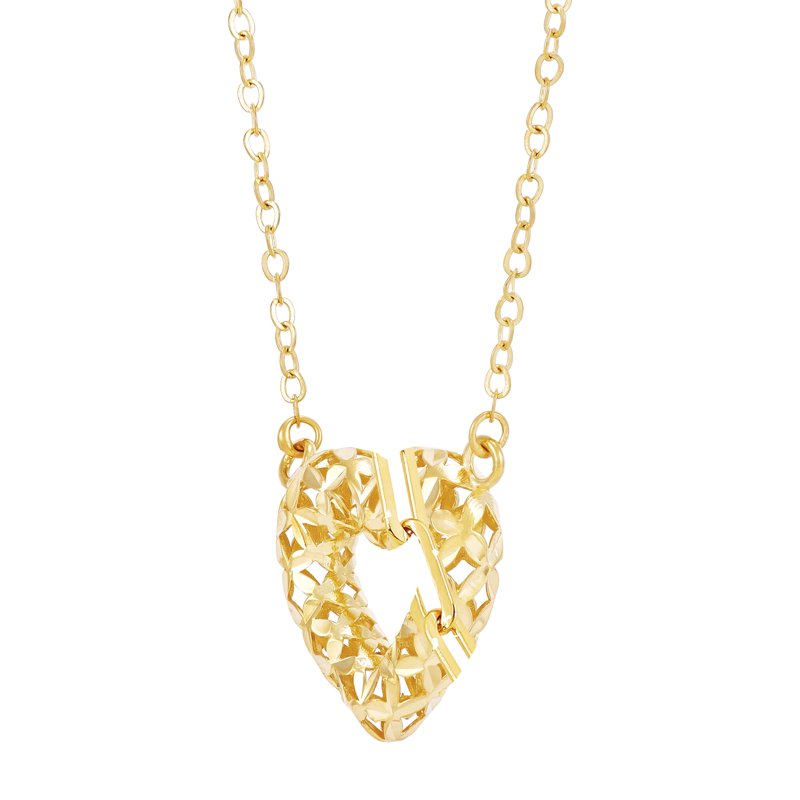 Sterling Silver and 14K Gold Plated Open Heart Necklace - Adjustable Women's Jewelry