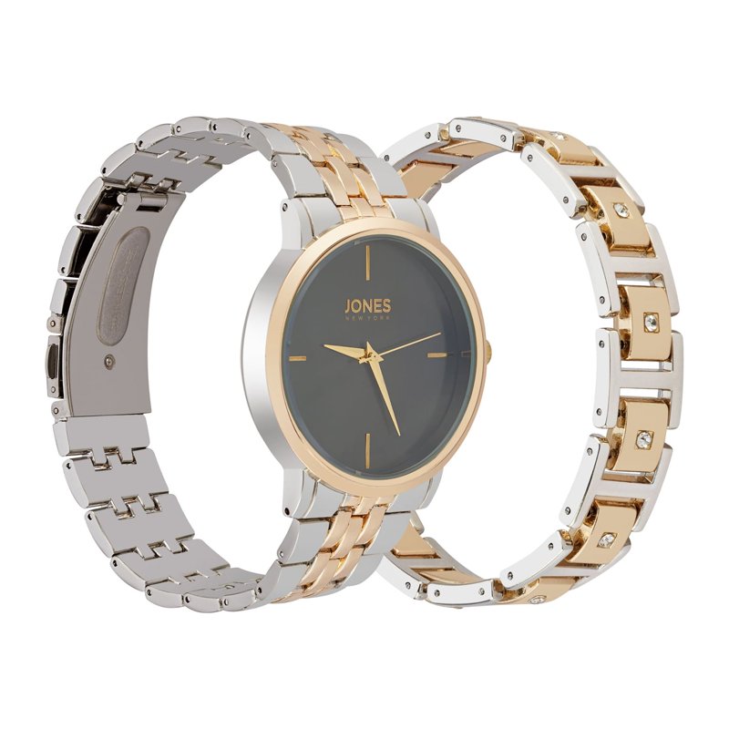 Men's Quartz Analog Watch and Bracelet Set - Black, Gold, Silver