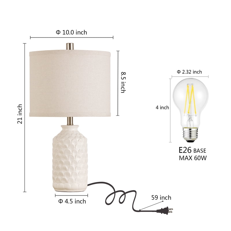 Set of 2 Ceramic Table Lamps - Modern White Bedside Lamps for Living Room & Bedroom