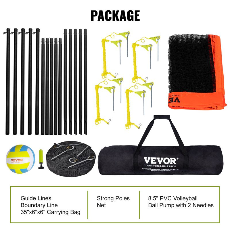 Adjustable Volleyball & Badminton Net Set with Ball, Pump & Carry Bag for Kids & Adults